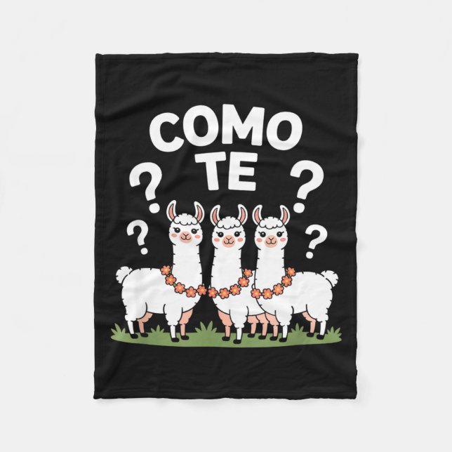 Lustige Llama-Blumengirlande como te Fragezeichen  Fleecedecke (Vorderseite)