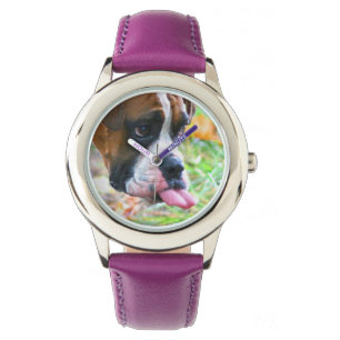 Lustige Mädchen-Boxer-HundeFoto-Zunge heraus Armbanduhr