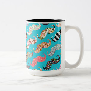 Lustige Mädchen-Türkis-Blumen-Aztekische-Schnurrbä Zweifarbige Tasse