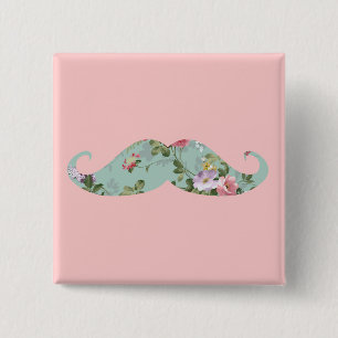 Lustige Mädchen Vintage Rot Rosa Blumen Schnurrbar Button