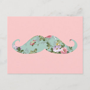 Lustige Mädchen Vintage Rot Rosa Florales Schnurrb Postkarte