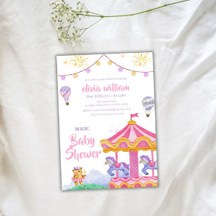 Lustige Mädchen-Zauberballon-Karussell-Baby-Party Einladung
