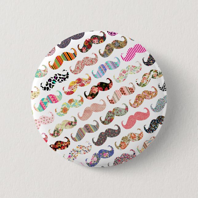 Lustige Mädchenhafte Bunte Muster Schnurrbärte Button (Vorderseite)