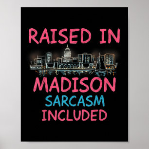 Lustige Madison Wisconsin Nacht Skyline Vintage Poster