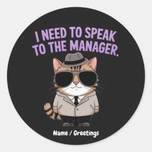 Lustige Manager-Katze Humor Illustration Runder Aufkleber