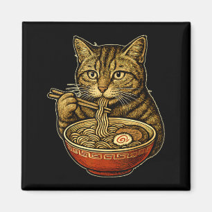 Lustige Manga-Katze, die Ramen-Suppe isst Neko Ota Magnet