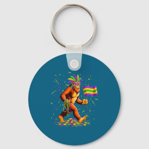 Lustige Männer Mardi Gras Bigfoot Sasquatch Mardi Schlüsselanhänger