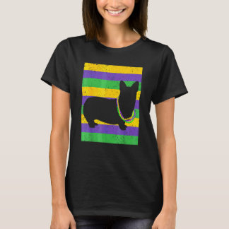 Lustige Mardi Gras Corgi Hundeperlen und Narrenhut T-Shirt