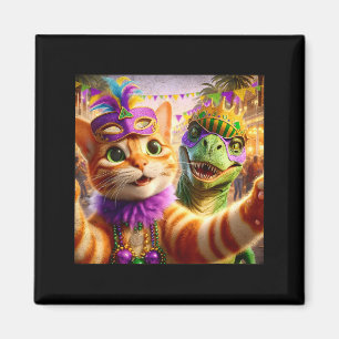 Lustige Mardi Gras Selfie Katze Dinosaurier Zitat Magnet