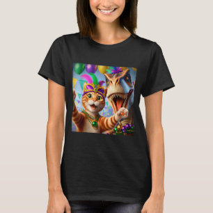 Lustige Mardi Gras Selfie Katze Dinosaurier Zitat T-Shirt