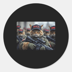 Lustige Mega-Katze mit Gewehr - Humorvoller Donald Runder Aufkleber