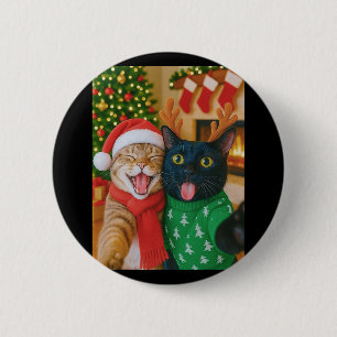 Lustige Meme-Katze macht ein Selfie Weihnachten Xm Button