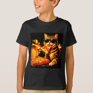 Lustige Meme-Katze Meme mit Sonnenbrille isst Pizz T-Shirt