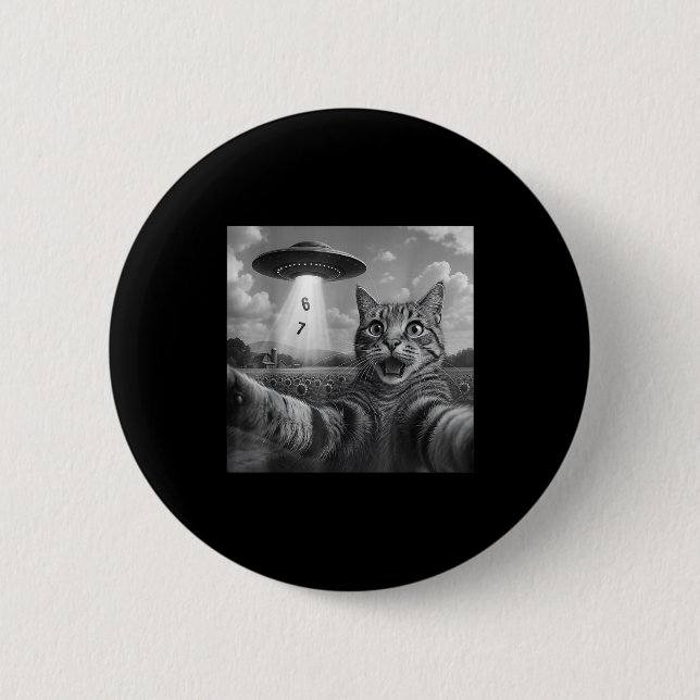 Lustige Meme-Katze Selfie Sechs Sieben Retro-Katze Button (Vorderseite)