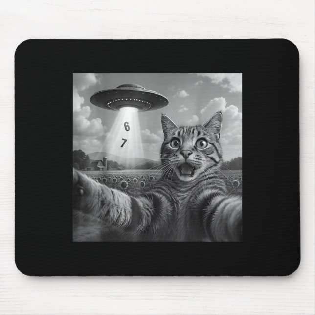 Lustige Meme-Katze Selfie Sechs Sieben Retro-Katze Mousepad (Vorne)