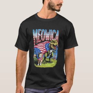 Lustige Meowica Katze Dinosaurier Feuerwerk T-Shirt