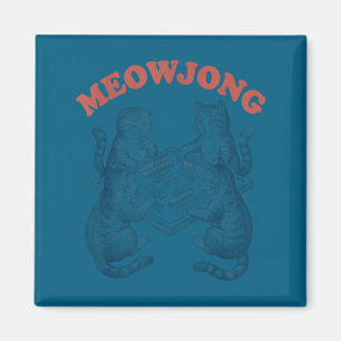 Lustige Meowjong-Katze spielt Mahjong Retro Magnet