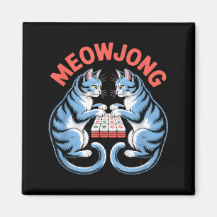 Lustige Meowjong-Katzen spielen Mahjong-Steine hum Magnet