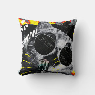 Lustige Meown-Katze-Musik-Retro-Collage-Wurfkissen Kissen