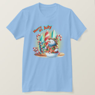 Lustige Merry in July Schneemann-Surfboards am Str T-Shirt