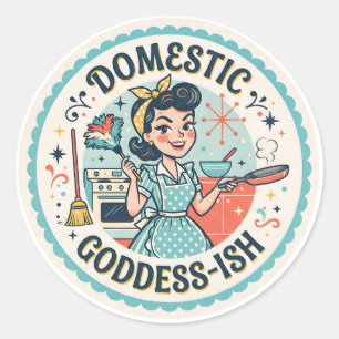 Lustige Mid-Century Domestic Goddess-ish Runder Aufkleber