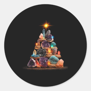 Lustige Mineralien Weihnachtsbaum Grafik Kristalle Runder Aufkleber