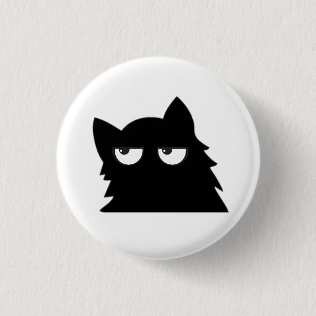 Lustige Minimalistische Schwarze Katze mit Richter Button (Vorderseite)