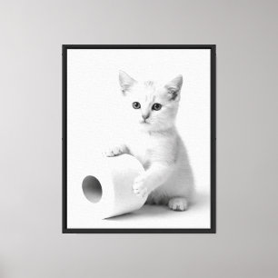 Lustige minimalistische weiße Katzen-Toilettenpapi Leinwanddruck