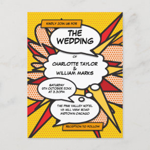 Lustige moderne Comic-Book-Pop-Art-Hochzeit Einladungspostkarte