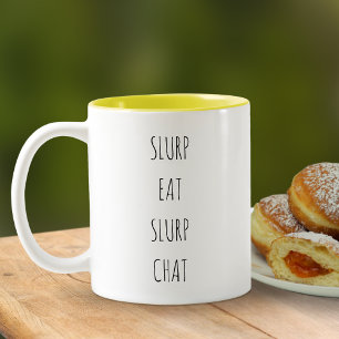 Lustige moderne Schlürf-Ess-Schlürf-Chat Zweifarbige Tasse
