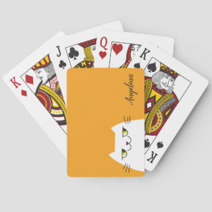 Lustige moderne weiße Katze Mango Mojito Monogramm Spielkarten