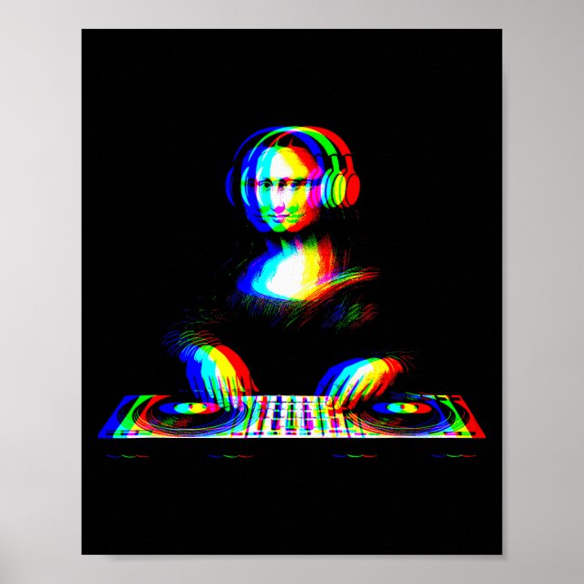 Lustige Mona Lisa Dj Varwave Techno Rave Edm Musik Poster (Vorne)