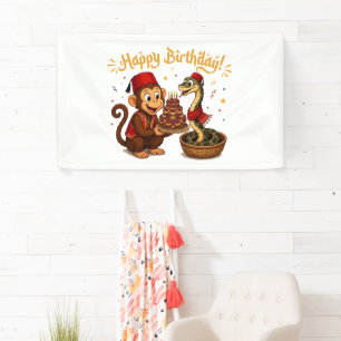 Lustige Monkey- und Schlangen-Geburtstagsfeier Banner