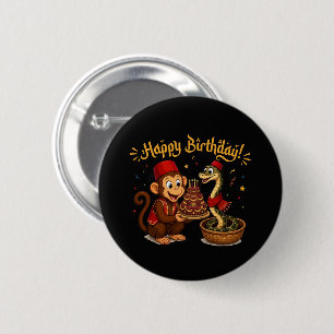 Lustige Monkey- und Schlangen-Geburtstagsfeier Button