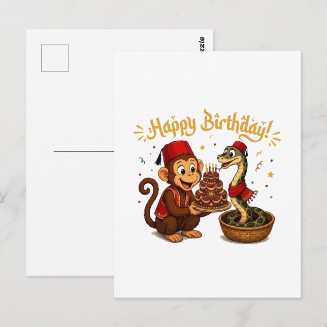 Lustige Monkey- und Schlangen-Geburtstagsfeier Postkarte (Vorne/Hinten)