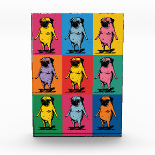 Lustige Möpse auf Skateboards Pop-Art-Raster Fotoblock