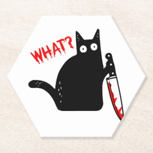 Lustige mörderische Katze hält Halloween-Messer Untersetzer