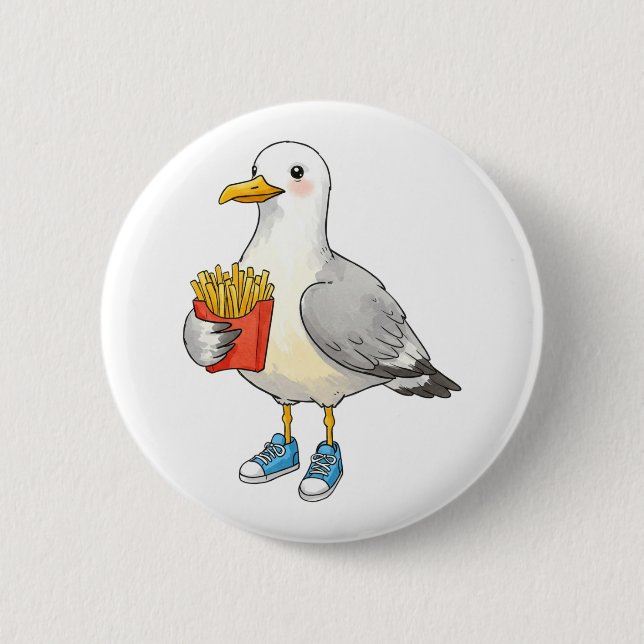 Lustige Möwe Pommes Turnschuhe Button (Vorderseite)