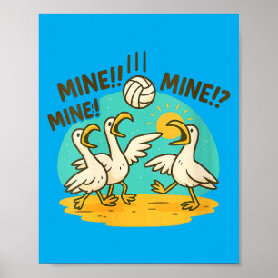 Lustige Möwen Volleyball Strand Cartoon Damen Poster