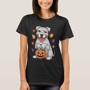 Lustige Mumie Pitbull Hund Herbst Kürbis Gruselige T-Shirt