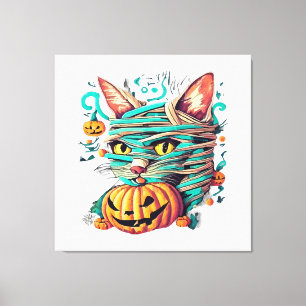 Lustige Mumienkatze Halloween Leinwanddruck