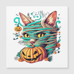 Lustige Mumienkatze Halloween Magnetkarte