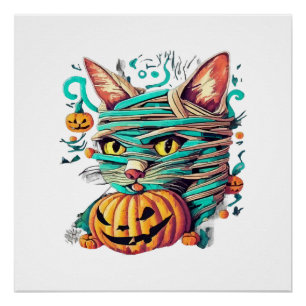 Lustige Mumienkatze Halloween Poster