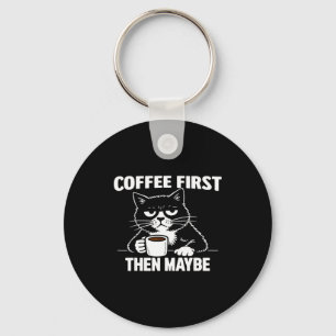 Lustige mürrische introvertierte Katze Kaffee zuer Schlüsselanhänger