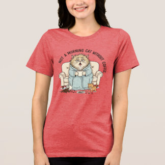 Lustige mürrische Katze Morgenkaffee-Illustration Tri-Blend Shirt