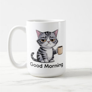 Lustige mürrische Katzen-Kaffeetasse – „Guten Morg Kaffeetasse