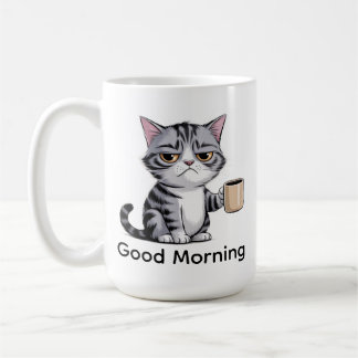 Lustige mürrische Katzen-Kaffeetasse – „Guten Morg Kaffeetasse