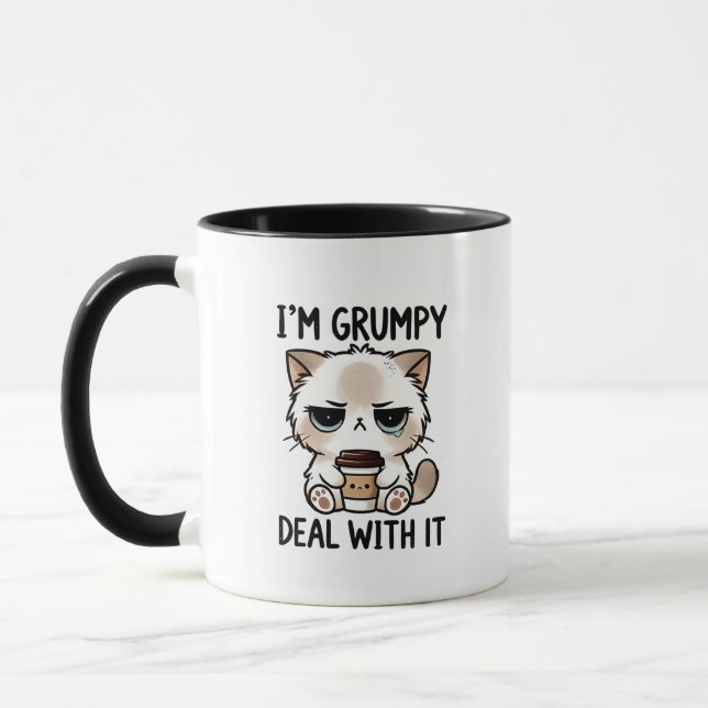 Lustige mürrische Katzen-Wortkunst  Tasse (Links)