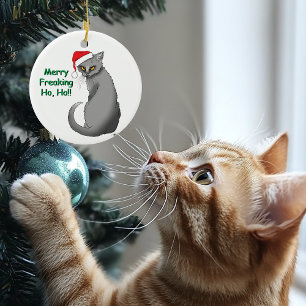 Lustige mürrische Weihnachten Graue Katze Feiertag Keramik Ornament