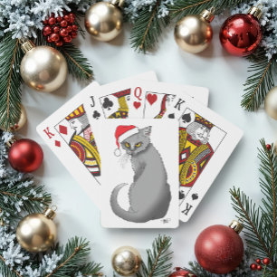 Lustige mürrische Weihnachten Graue Katze Feiertag Spielkarten